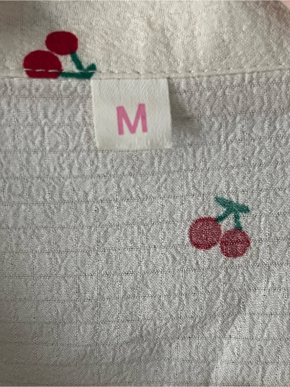 Cherry Print Cream Short Pajama Set with Red Piping size med never worn -washed - Picture 2 of 5